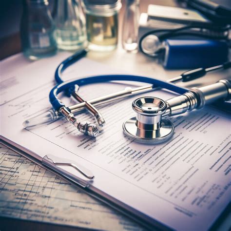 Precision in healthcare closeup of medical instruments on paperwork ...