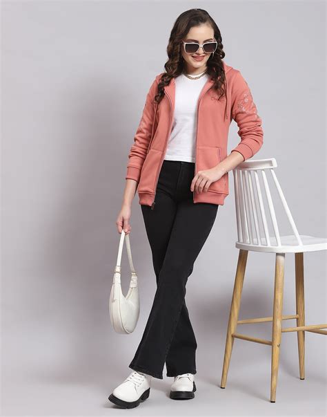 Buy Women Peach Printed Hooded Full Sleeve Sweatshirt Online in India ...