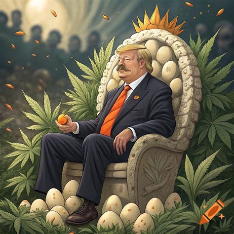 Illustration of Donald Trump with a mustache, sitting on an egg throne ...