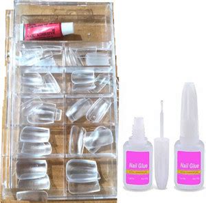 LikeUp 100 tips silicon made transparent finger nail with 10 ml brush ...