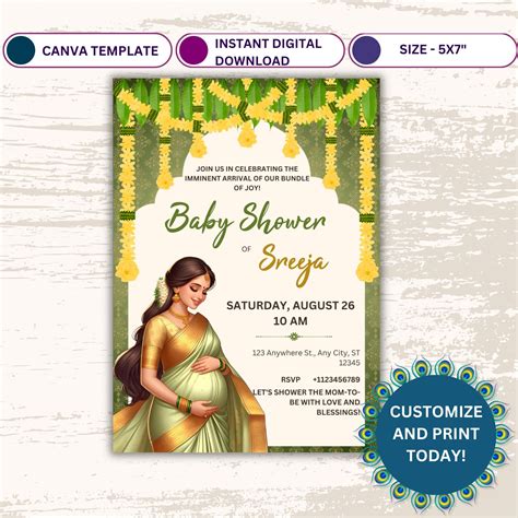 Buy Sreemantham Invite for Your Indian Baby Shower, Valaikappu or Godh ...