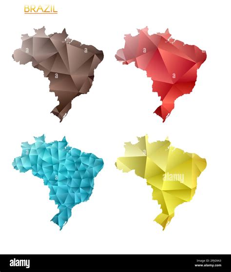 Set of vector polygonal maps of Brazil. Bright gradient map of country in low poly style Stock ...