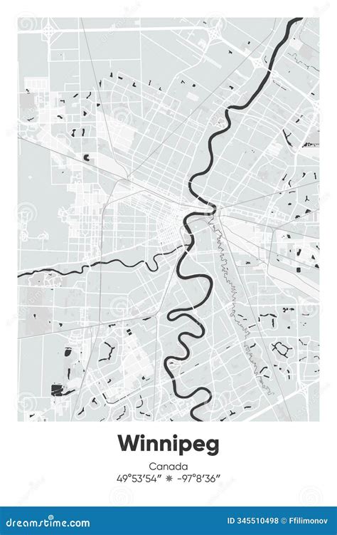 Winnipeg Map. Detailed Map Of Winnipeg City Poster With Streets. Cityscape Vector ...