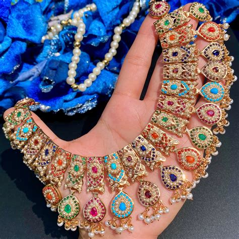Statement Bridal Navrattan Necklace Set | Bridal Jadau Jewellery ...