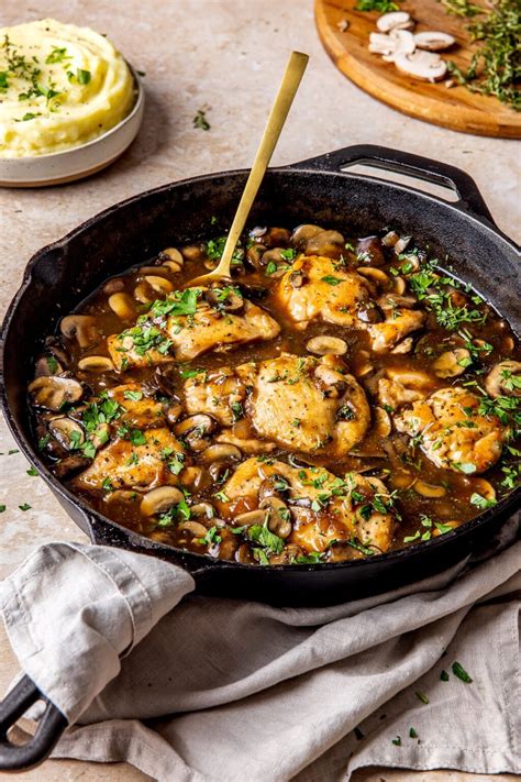 SKILLET CHICKEN THIGHS WITH MUSHROOM GRAVY