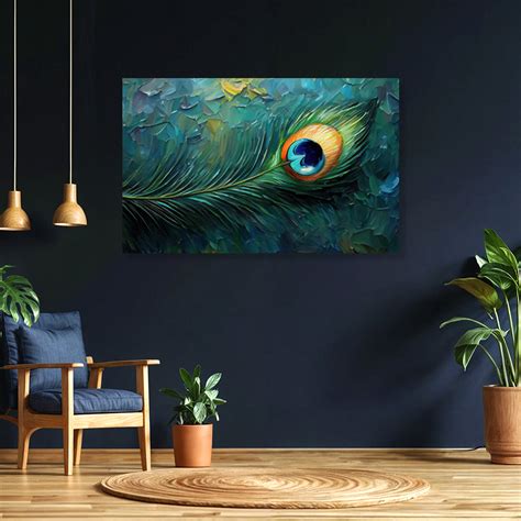 Peacock Feather Vastu Painting | Spiritual Krishna Feather Blue Green ...