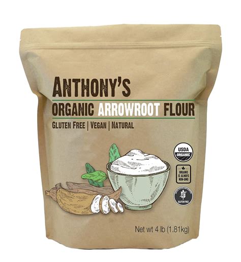 Buy Anthony's Organic Arrowroot Flour, 4 lb, Batch Tested Gluten Free ...
