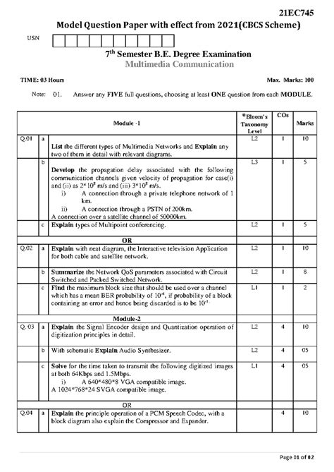 18EC53 - Model Question Paper for Principles of Communication Systems ...