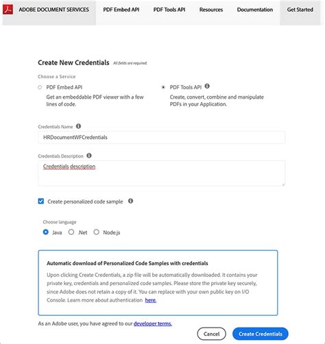 Java의 HR 문서 워크플로우 | Adobe Acrobat Services