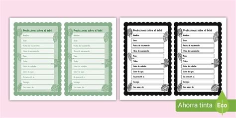 Actividad Baby Shower - Predicciones sobre el bebé