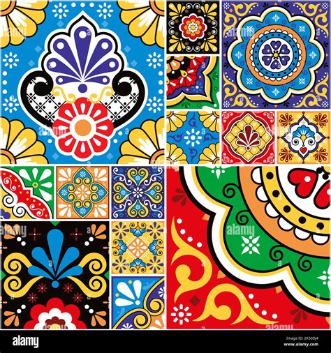 Mexican traditional tiles big collection, talavera vector seamless ...