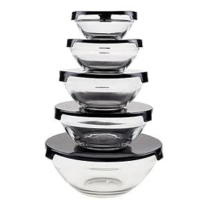 Buy PSMS Borosilicate Glass Mixing Bowl Set with Lids | 5-Piece Round ...