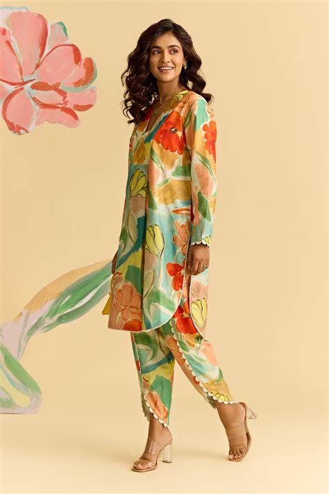 Floral Printed Chanderi Kurta With Tulip Pants-RTS – Ridhi Mehra