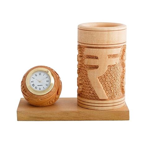 JaipurCrafts Decorative Rupees Symbol Pen Stand with Clock : Amazon.in ...