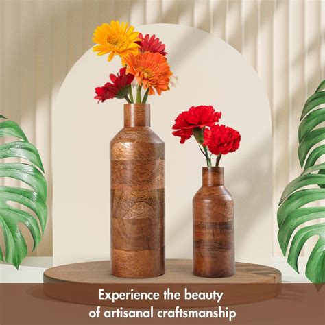 Wooden Flower Vase Set of 2 | Walnut Finish – Behoma