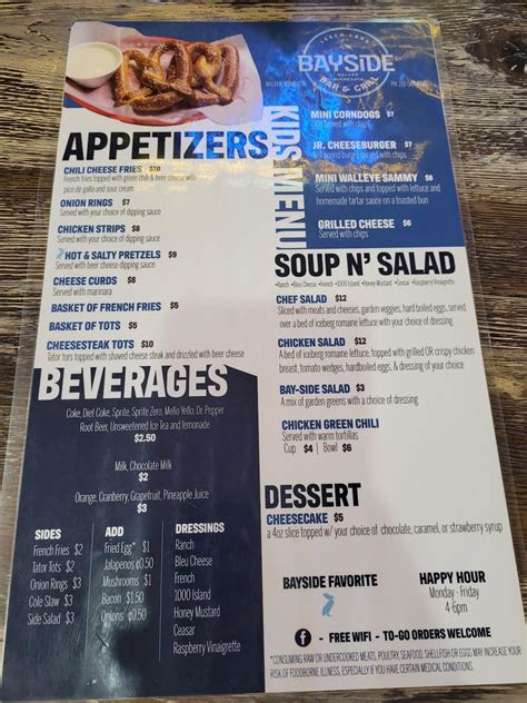 Menu at Bayside Bar & Grill, Walker