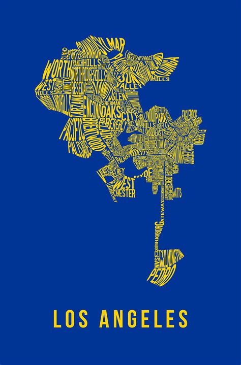 LA Map Neighborhoods of Los Angeles Typographic Print - Etsy