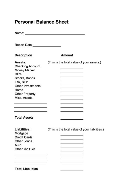 40 Free Printable Personal Balance Sheet Templates [Excel]