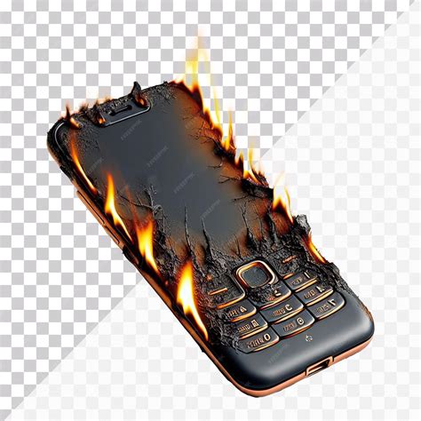 3d illustration of a burnt moblie phone isolated on a transparent ...