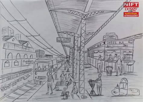 Railway Station Drawing Local Train 的图像结果