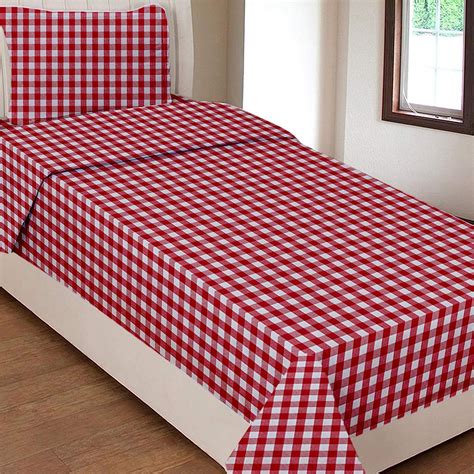 AIRWILL Cotton Gingham Checks 200 GSM Single Bedsheet with 1 Pillow ...