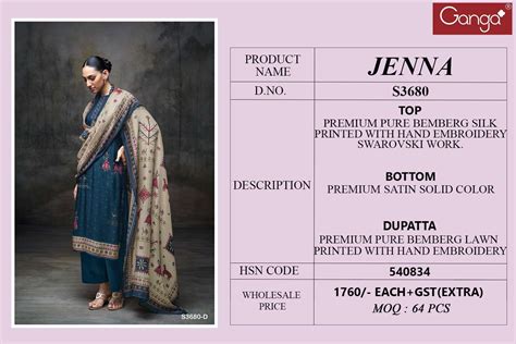 GANGA JENNA 3680 SILK PRINTED WITH SWAROVSKI DESIGNER WORK SUITS AT ...