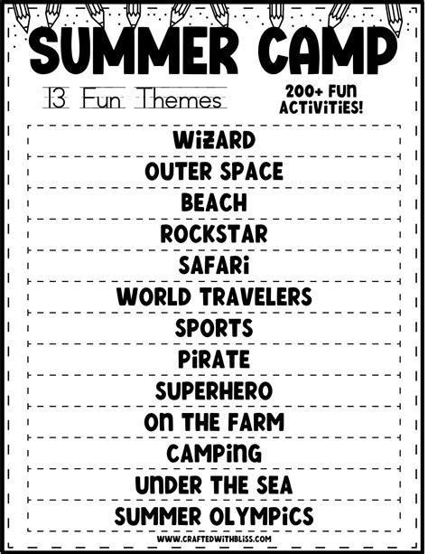 13 Summer Camp Theme Ideas List for Kids Blank Template - Etsy | Summer ...