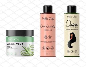 Indie Clay White Aloe Vera Gel 180gm + Onion Shampoo 200ml + Onion Hair ...