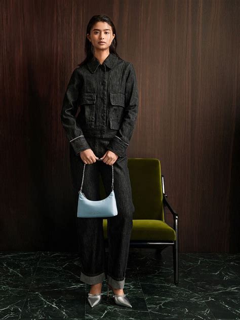 Sky Blue Satin Crystal-Embellished Chain-Handle Two-Way Bag - Sky Blue ...