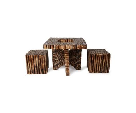 Buy Wooden Antique Square Shaped Coffee Table With 4 Stool Online ...