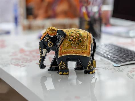 Buy SHILPAM Handmade and Hand-Painted Orange and Yellow Wooden Elephant ...