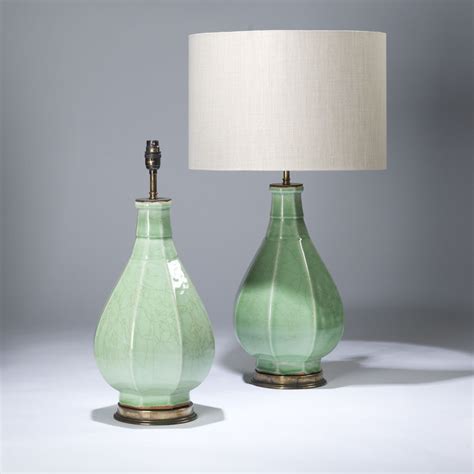 Pair of Medium Pale Green Celadon Glazed Ceramic Lamps on Distressed ...