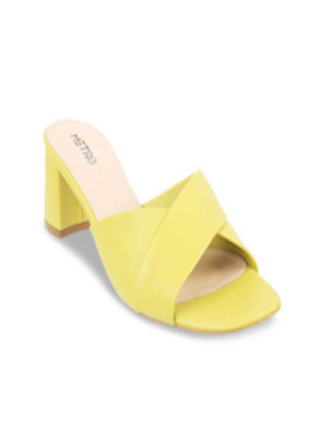 Buy Metro Yellow Block Mules - Heels for Women 18121336 | Myntra