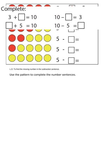 Differences within 10 Worksheet 的图像结果