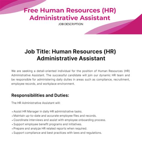 Free Human Resources (HR) Administrative Assistant Job Description Template to Edit Online