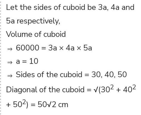 The ratio of sides of a cuboid is 3 ∶ 4 ∶ 5. the volume of the cuboid ...