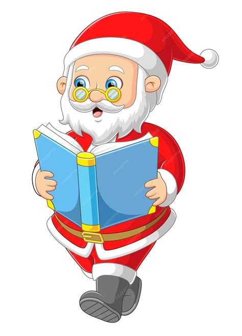Premium Vector | The santa claus is reading a book while walking and ...