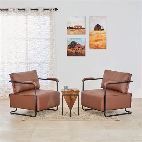 Buy Ajax Faux Leather 2-Seater Tea Table Set - Brown from Home Centre ...