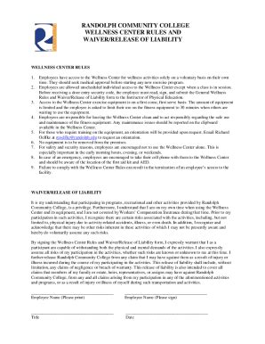 Fillable Online Wellness Center General Rules/Waiver and Release Form ...