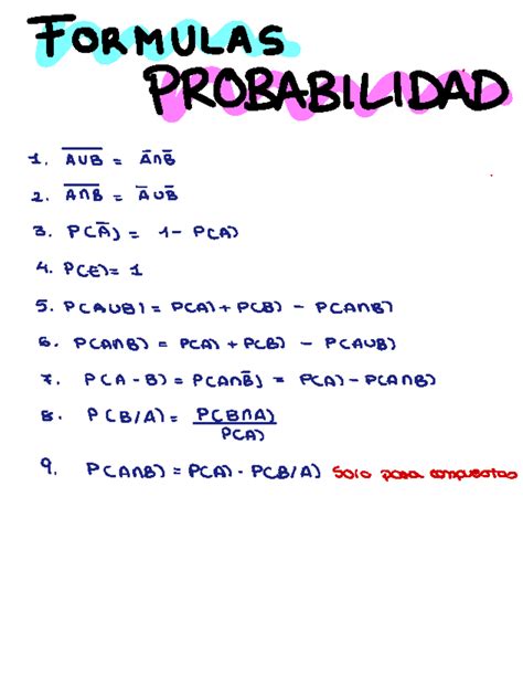 Fórmulas Probabilidad - Matemáticas Aplicadas a Ciencias Sociales - FOR MULAS PROBABILIDAD 1 ...