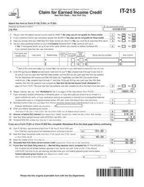 Fillable Online wings buffalo Form IT-215:2008: Claim for Earned Income ...