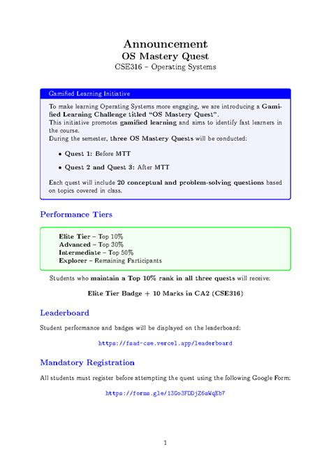 CSE316 OS Mastery Quest Announcement: Gamified Learning Initiative ...