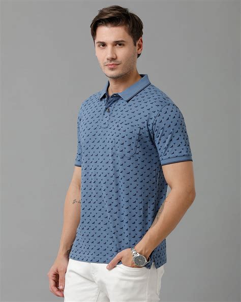Classic Polo Men's Cotton Half Sleeve Printed Slim Fit Polo Neck Blue