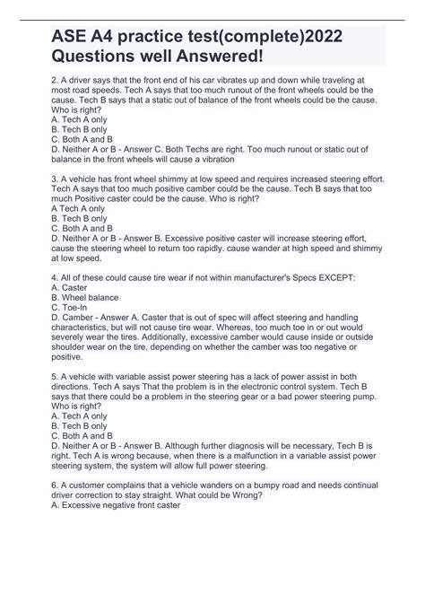 ASE A4 practice test(complete)2022 Questions well Answered! - ASE ...