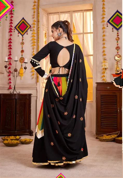 Roykals Multi Lehenga with Black Blouse - Mirror & Lampi Work Navratri Set