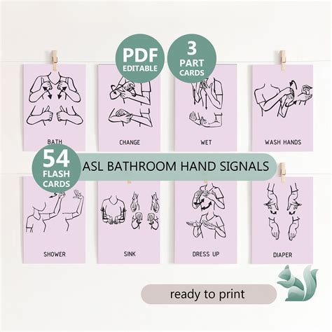 BATHROOM Sign Language Flashcards, American Sign Language Bedtime Words ...