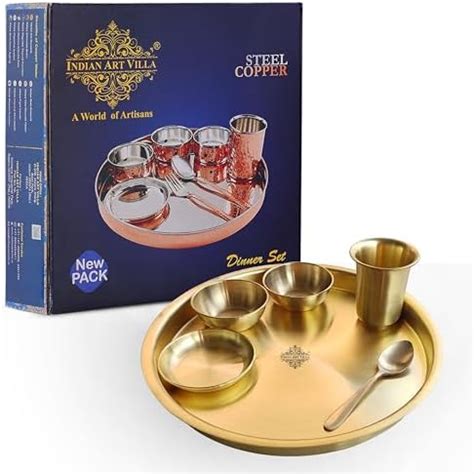 M&V CRAFT PURE Brass Floral Thali Set - 6 Pieces, Yellow, Golden ...