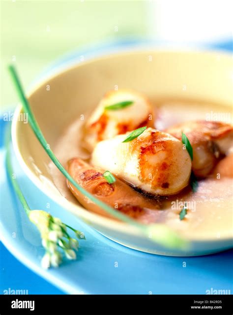 scallop nage soup Stock Photo - Alamy