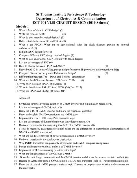 VLSI Question bank 2022 - St Thomas Institute for Science & Technology ...