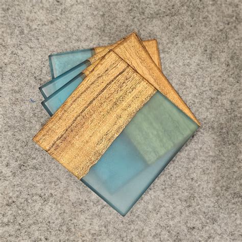 Elegant Aqua Blue Epoxy Resin Coasters set of 4 – Wewood